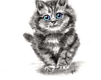Popular items for kitten drawing on Etsy