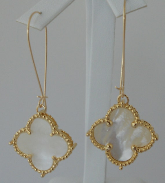 Large Clover Mother Of Pearl Drop Earrings By Jkaybrouwerdesigns