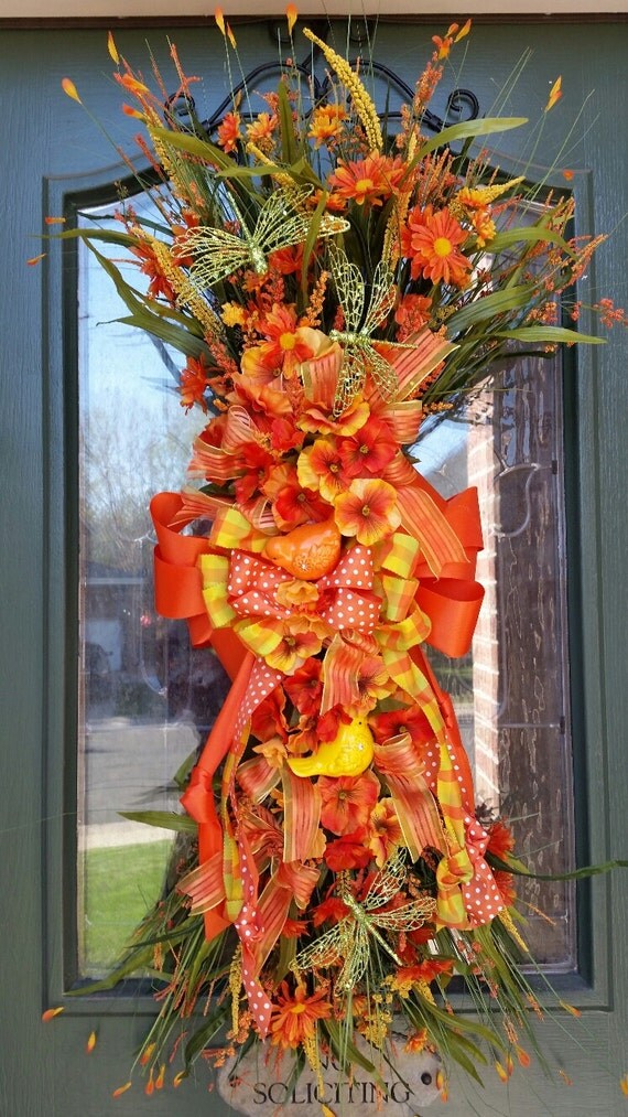 Front Door Wreath Orange Wreath Summer Wreath by FrontDoorWhimsy