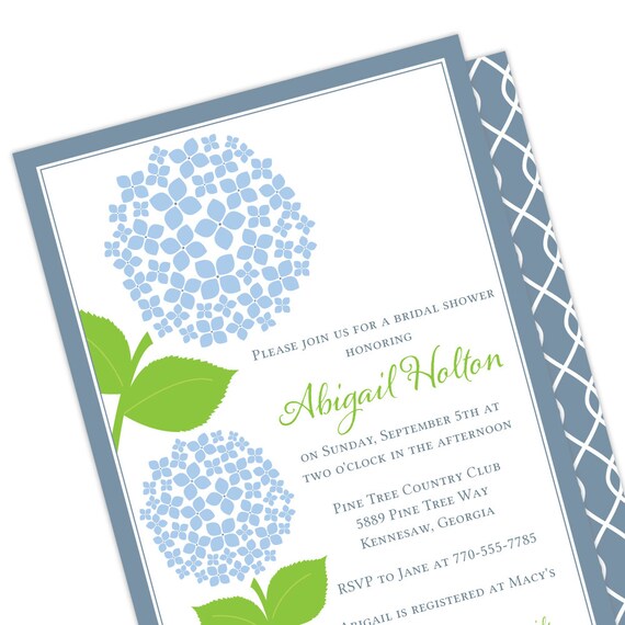 Items similar to Hydrangea Bridal Shower Invitations Blue Bridal
