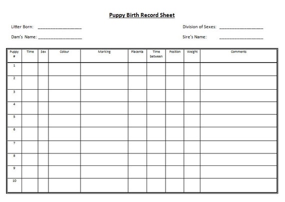 Blank Printable Puppy Weight Chart