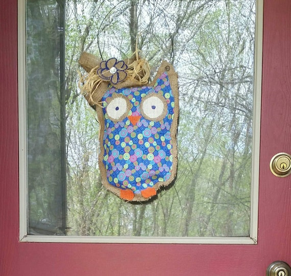Blue burlap owl hanging by McCabeCreation on Etsy