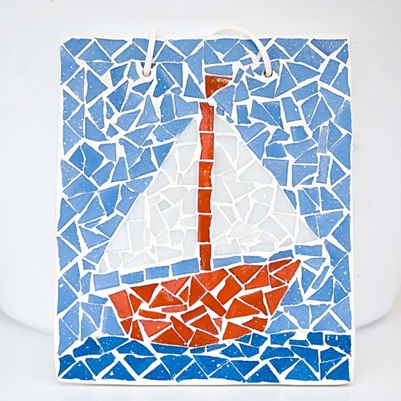 Sail Boat Mosaic // Sail Boat Wall Hanging // by TheSeaDreamers