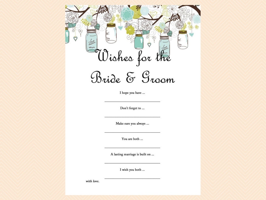 Wishes for the Bride and Groom Advice Card Mason Jars Bridal