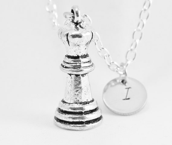 Chess Necklace Queen Chess Piece Silver by HandStampedJewelry55