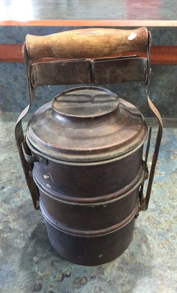 Antique 1800's Era Coal Miner's 3 Compartment Lunch