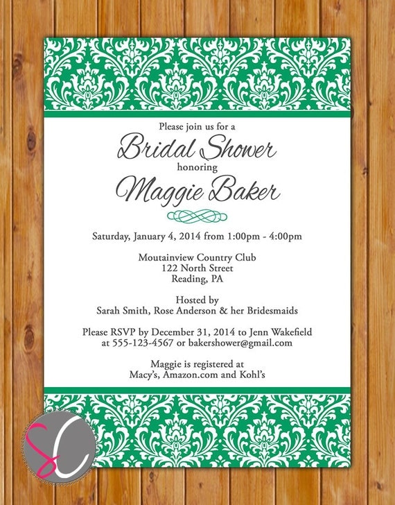 Emerald Green Bridal Shower Invitation Elegant by scadesigns