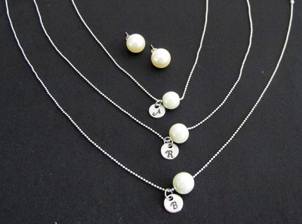 Initial Pearl Necklace Personalized Initial Necklace Dainty