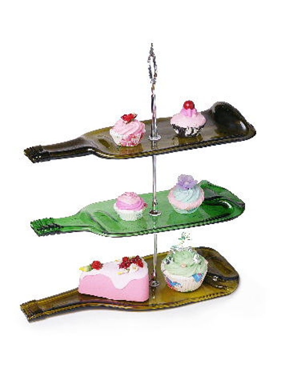 3 tier melted glass bottle cake stand