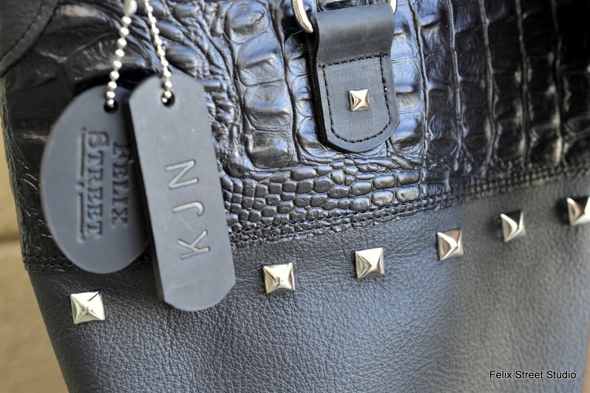 Black Leather Tote Bag with Silver Hardware by FelixStreetStudio