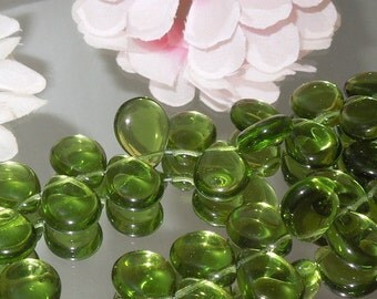 6 Deep Peridot Green Czech Glass Teardrop Briolette 12x16mm- Bastets Beads