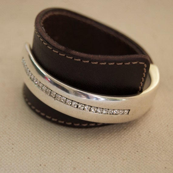 Brown Leather Cuff Bracelet Thick Leather Bracelet Adjustable