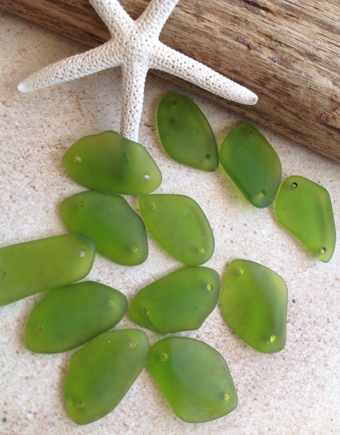 6pc sea glass double hole beaddrilled seaglass connector