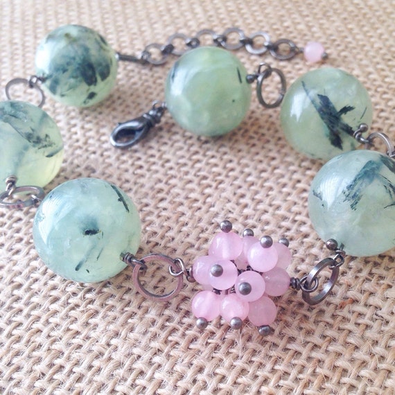 Items similar to Green and Pink, Genuine Stone, Prehnite and Rose ...