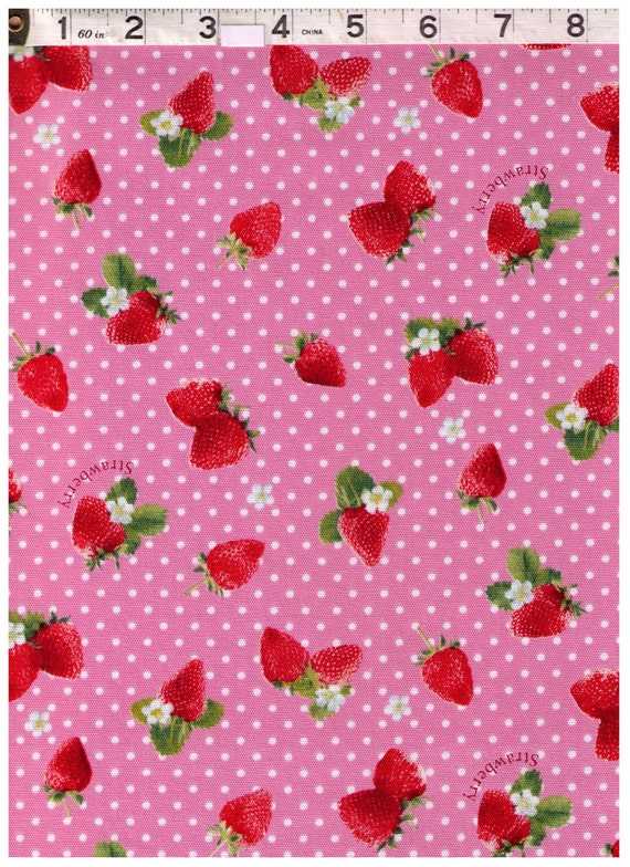 HALF YARD Kawaii Strawberries on PINK with White Polka Dots