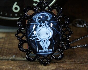Steampunk Pop Surrealism Lowbrow Gargoyle Print Necklace