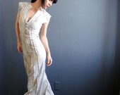 Womens Handmade Dress, Hand Printed Maxi Dress, Metallic Pale Gray Gold Long Fitted Gown, Modern Bohemian Wedding Dress, Alternative Wedding
