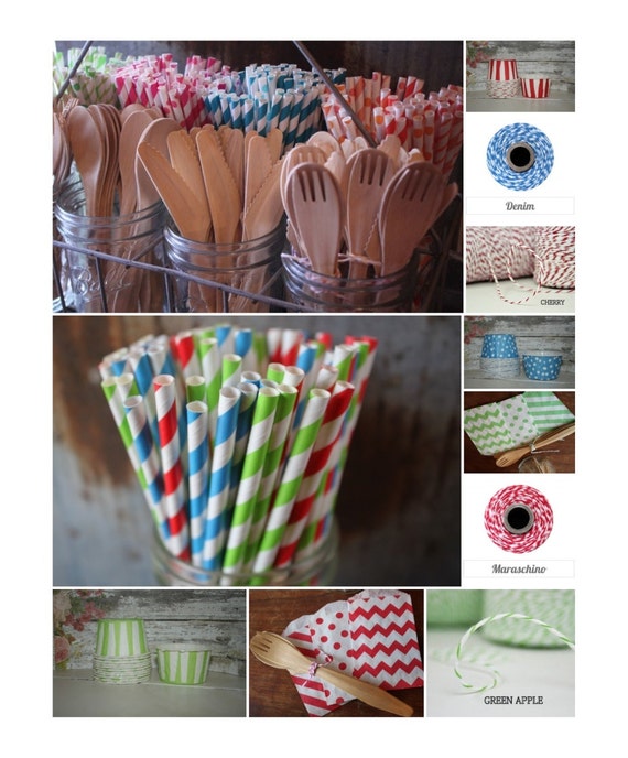Race Car Party Pack - Paper Straws, Baking Cups, Favor Bags, Bakers Twine, Wood Utensils -- Construction Il_570xn