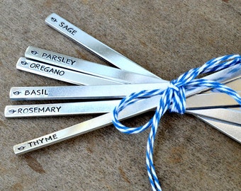 Customized Garden Markers, Hand Stamped Aluminum Herb Markers, Set of 6