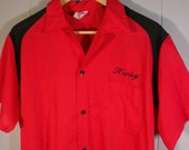 Vintage 60s Bowling shirt, red Harley shirt, mens button up, medium