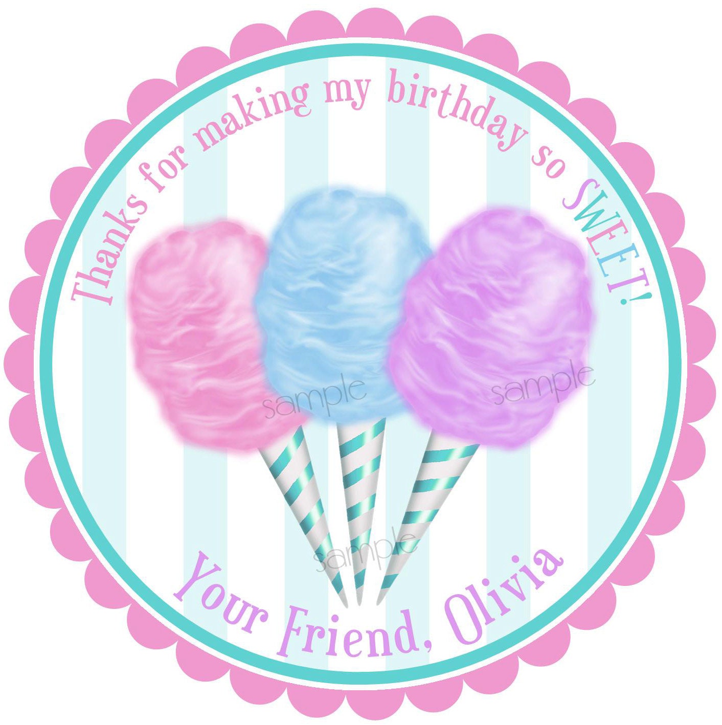 Cotton Candy Stickers Cotton Candy labels Circus Stickers