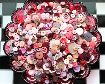 Buttons - Supplies - 100 Pink Buttons, Lavender Vintage Button Lot, Burgundy Buttons, Lilac Buttons, craft buttons, bulk buttons