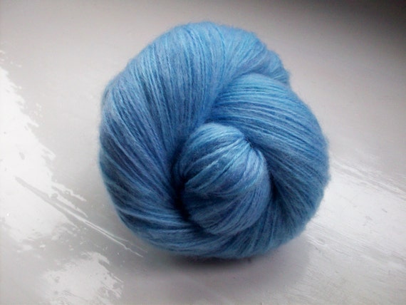 Lace weight yarn hand painted 100g. fine mohair mid blue turquoise purple