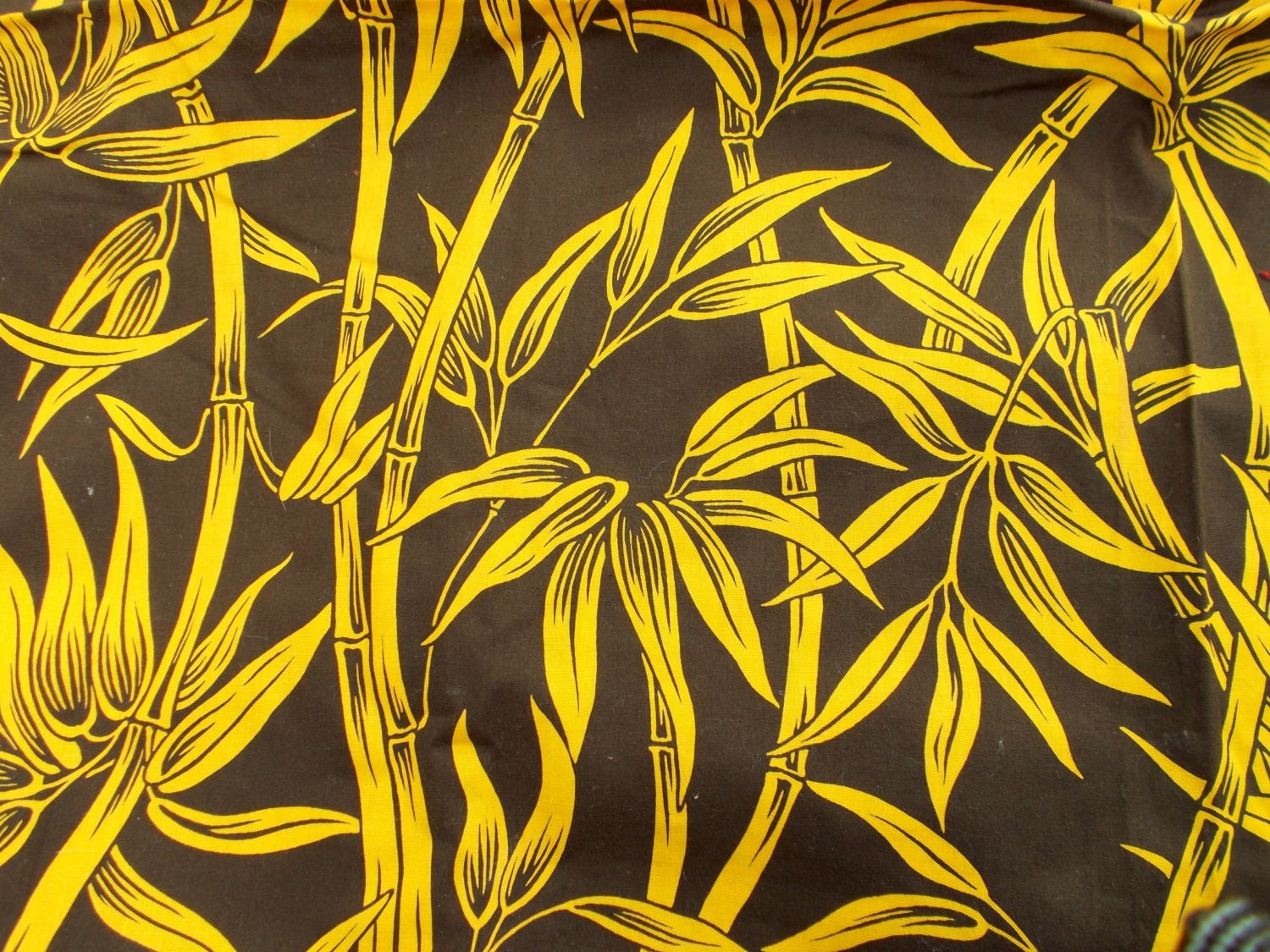 Wonderful Vintage Bamboo Print Fabric Brown and Yellow Great
