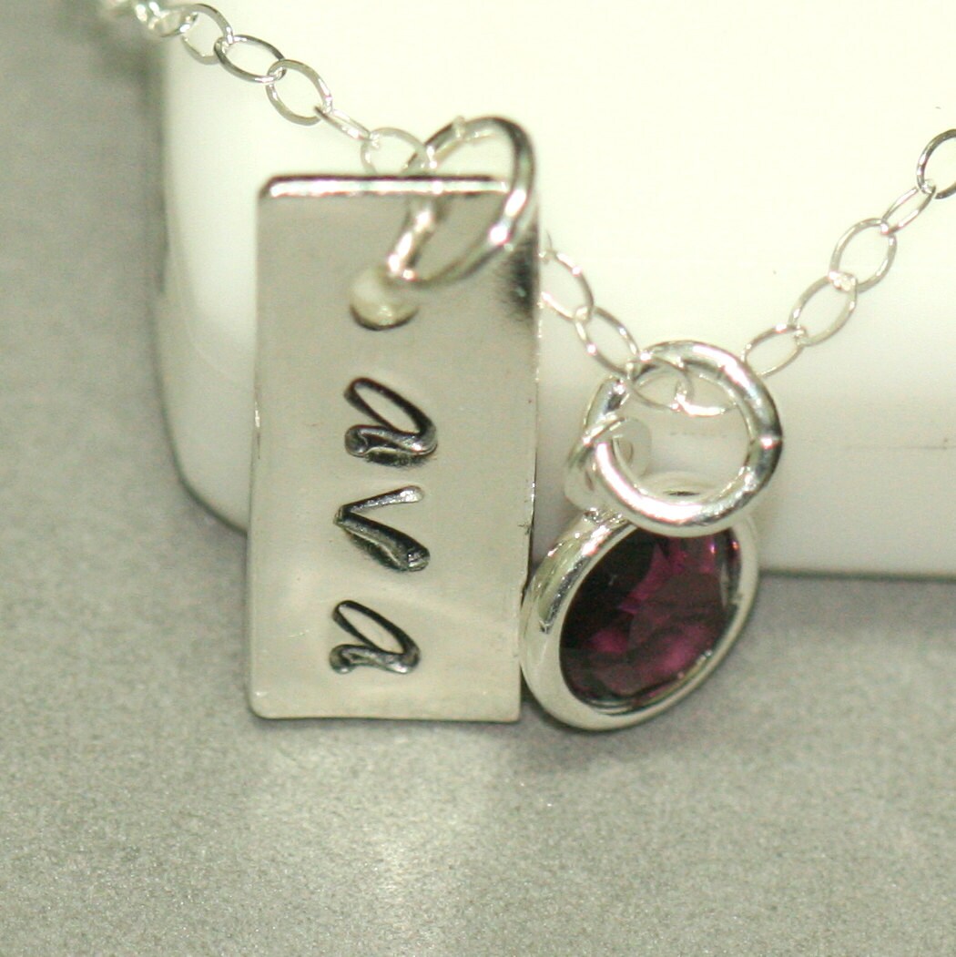 Hand Stamped AVA Necklace Sterling SIlver Name Tag