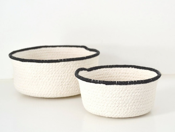 Cotton rope bowls black and white Scandinavian style a perfect basket for a natural home decor. Rope bowls set