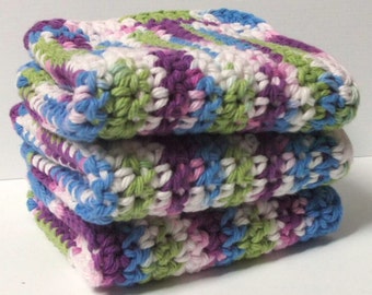 Cotton Crochet Dishcloths or Washcloths set of 3