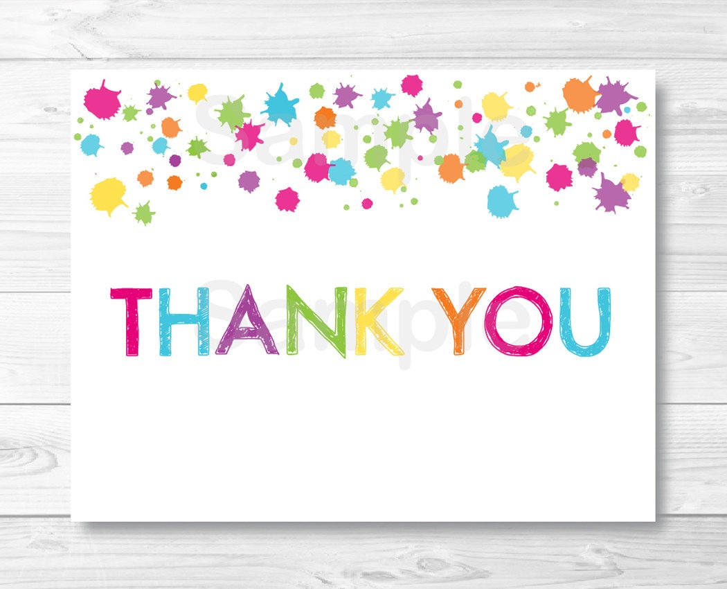 Rainbow Art Party Thank You Card Template / Art Birthday Party