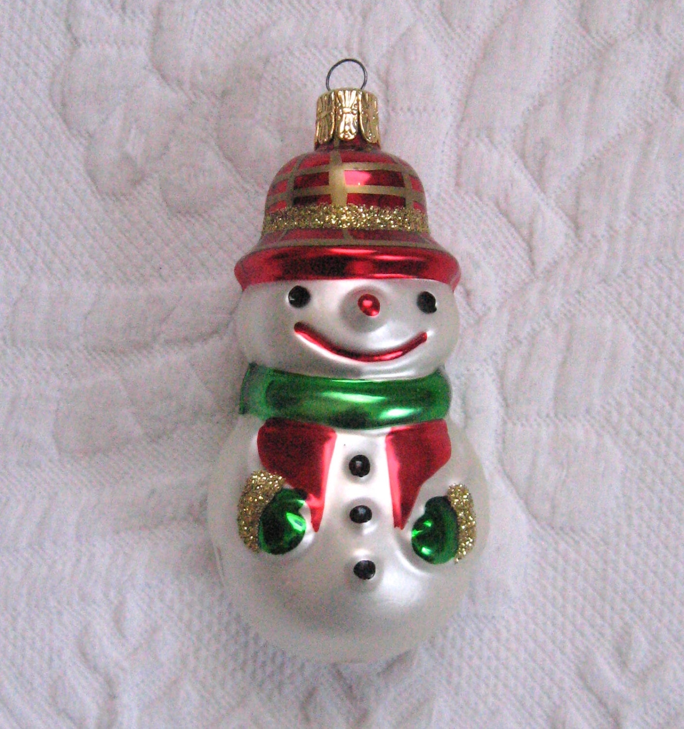 Vintage Snowman Glass Tree Ornament / Made in Czech Republic