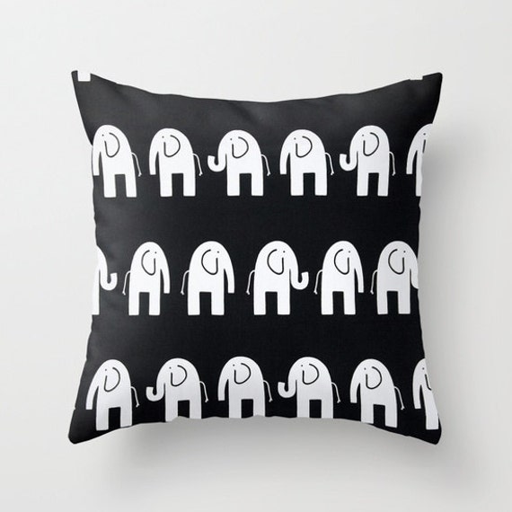 Elephant Pillow Cover Black Pillow Nursery Pillow Childrens