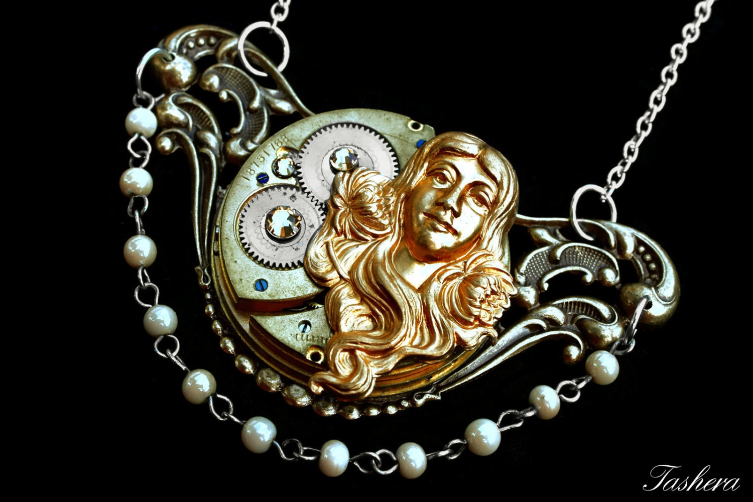Goddess Necklace, Steampunk Necklace, Victorian Filigree Necklace, Clockwork Necklace, Antique Pocket Watch,Geekery, Steampunk Wedding