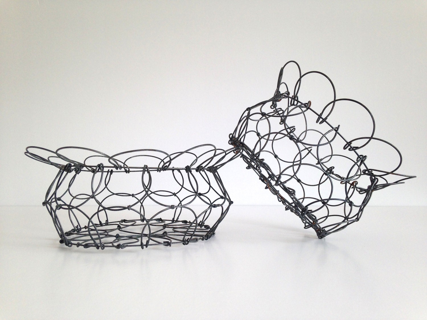 Wire Egg Baskets Metal Folding Set of Two 1940’s Vintage Haute Juice