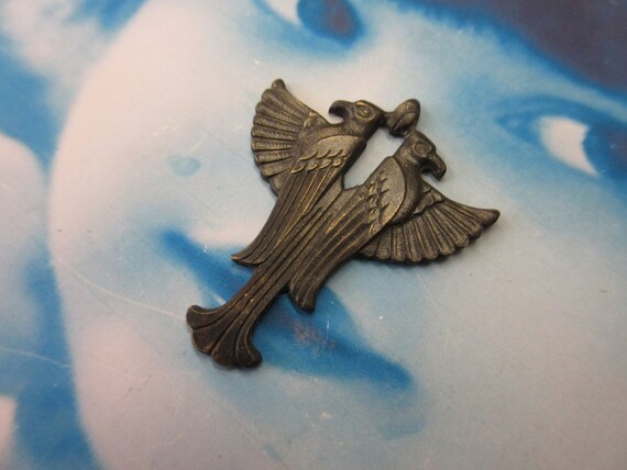 Hand Oxidized Patina Large Egyptian Bird RA Stamping Pendant