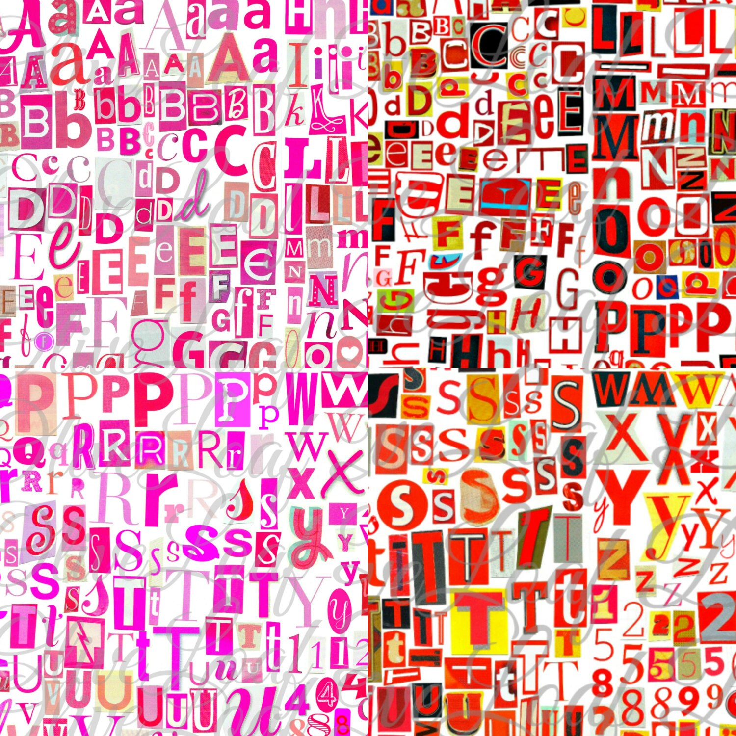 2 for 1 printable digital alphabet pink red by