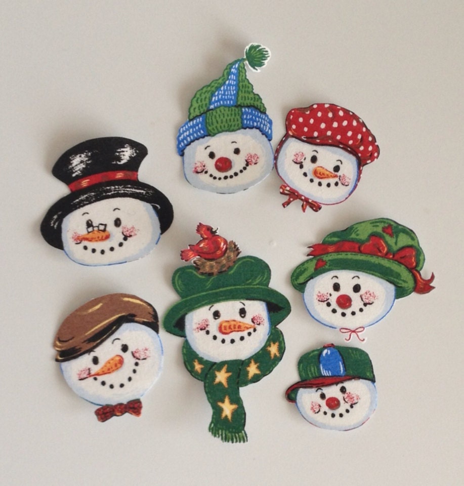 Little Snowman Faces Iron On Fabric Appliques Christmas