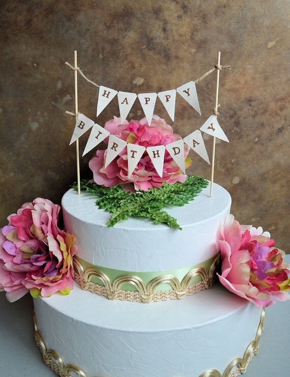 Birthday Cake Topper Banner Rustic Look Happy Birthday Cake Topper Banner Rustic Look Happy