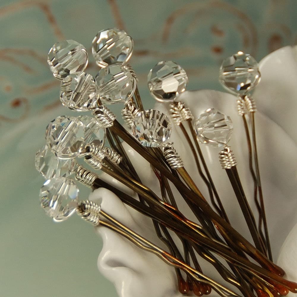 Clear Crystal Bobby Pins Swarovski Crystals by herecomesthebride