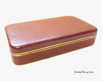 Brown Leatherette Case, Vintage Jewelry Box