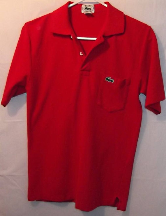 80s Vintage RED Izod Pocket Polo Shirt Small Preppy