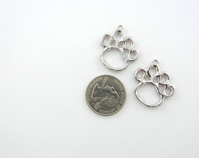 Pair of Outline Paw Print Charms Red Rhinestone