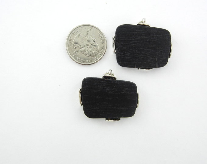 Pair of Black Wood and Hammered Silver-tone Tribal Charms