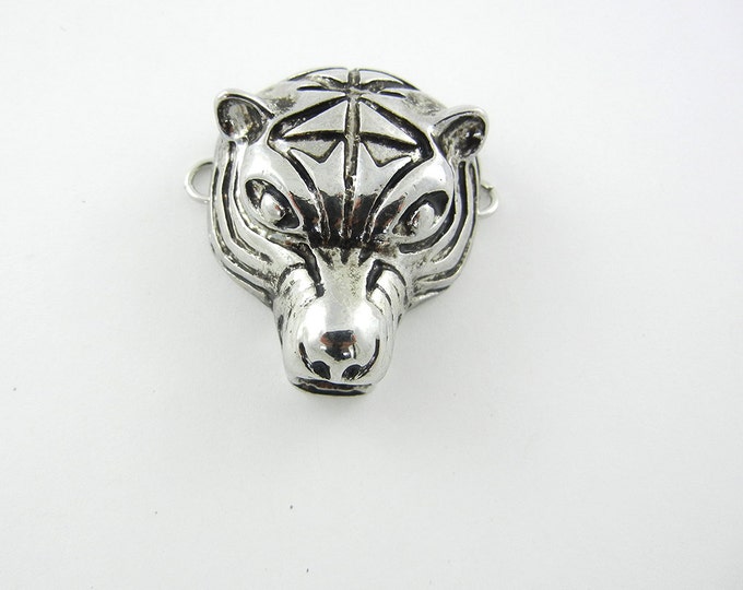 Antique Silver-tone Double Link Tiger Head Pendant