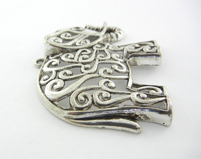 Large Antique Silver-tone Filigree Elephant Pendant