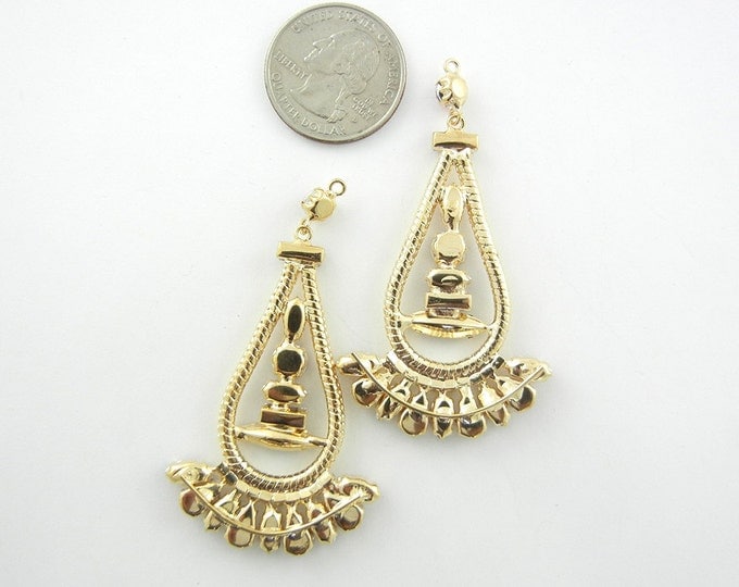 Pair of Gold-tone Drop Charms with Red and Pink Faceted Rhinestones