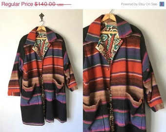 ON SALE Vintage BLANKET Coat • 1990s Clothing • Handmade Southwestern ...