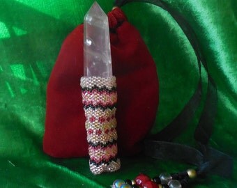 Beaded Rose Quartz Crystal Wand in Rose Pink Fuchsia Red Black Copper Gold Medium Size OlyTeam